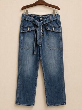 NWT Veronica Beard Rinley Straight Leg Belted Jeans 29 High Rise